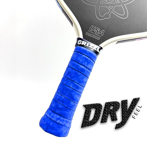 Blue Pro Tour Dry Grips by Grizzlee Gripz offering advanced sweat management and enhanced control for pickleball, modeled after Yonex dry grips for optimal play.