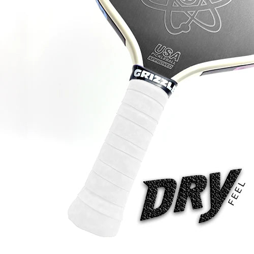 White Pro Tour Dry Grips by Grizzlee Gripz providing superior sweat absorption and enhanced control for pickleball players, inspired by Yonex dry technology.